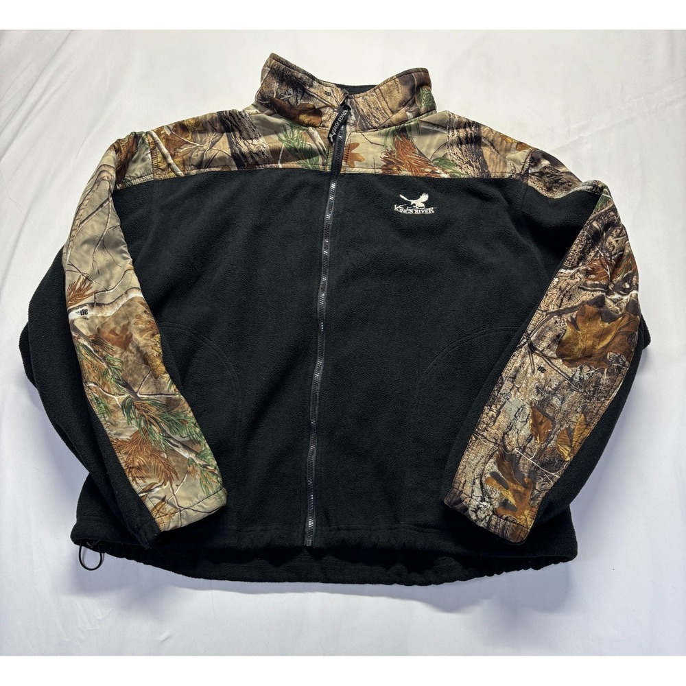 Kings River Fleece Hunting‎ Jacket Mens 2XL Black Multi Camo Mossy Oak Full Zip